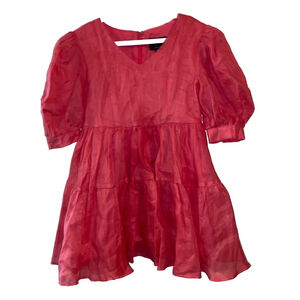 Girls Bardot Junior Dress Size 4 Pink Puff Sleeve Tiered